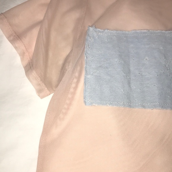 Emma & Sam pink mesh with denim patch t shirt - Picture 5 of 6